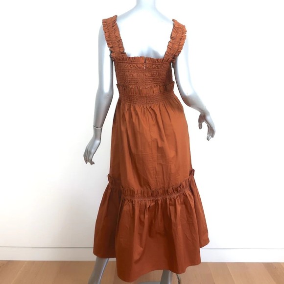 SEA Midi Dress Phoebe Brown Smocked Cotton Size Medium - Picture 5 of 7